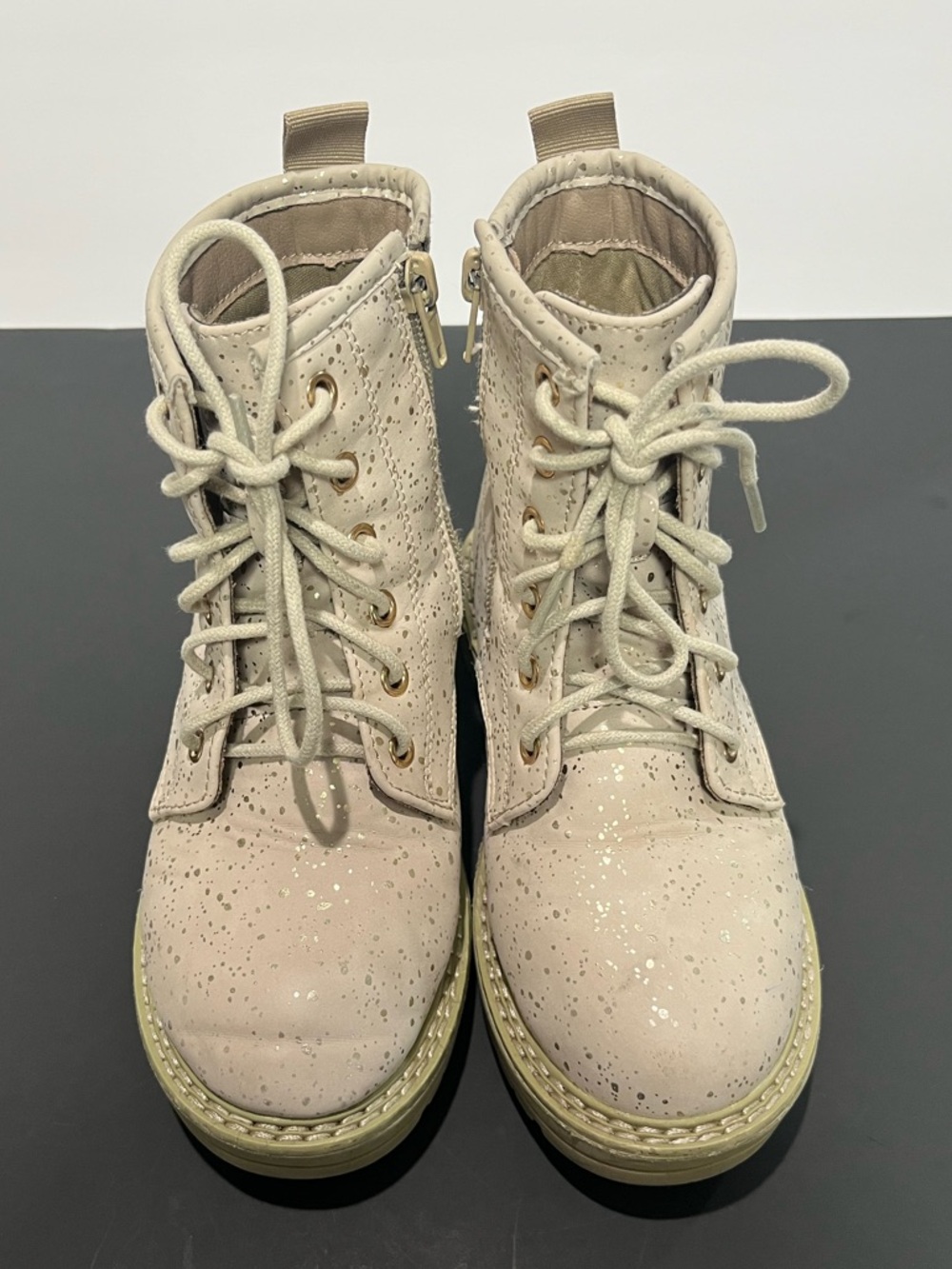 Mia Girls' Pink Gold Metallic Sparkle Lace Zipper Little Girls Ankle Lug Boots